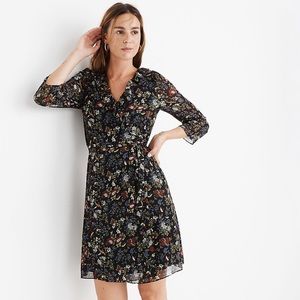 Madewell women’s Sheer-Sleeve Ruffled Wrap Dress in Finch Floral
